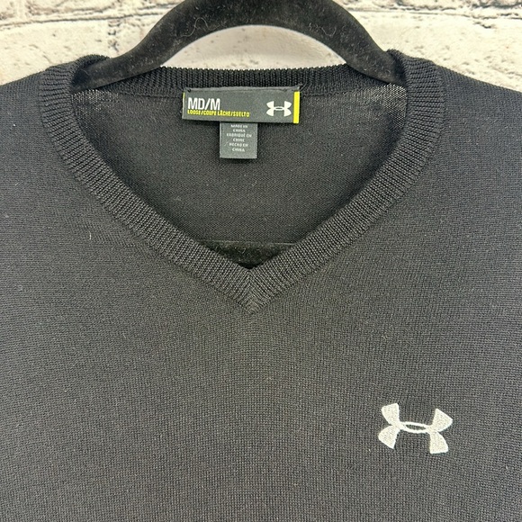 UNDER ARMOUR Men's 100% Merino Wool V-Neck Long Sleeve Sweater MEDIUM Black EUC! - Picture 2 of 7